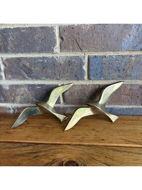 Pair Of Brass Seagulls Wall Art MCM Coastal Nautical Beach House SMALL